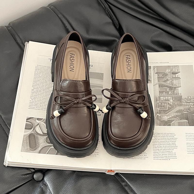 British style thick heel light mouth single shoes women's 2025 autumn French retro versatile bow small leather shoes loafers