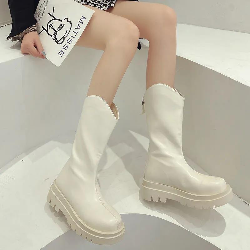 2021 autumn and winter new velvet black medium tube Martin boots women's British style thick-soled fashion versatile thin boots short boots