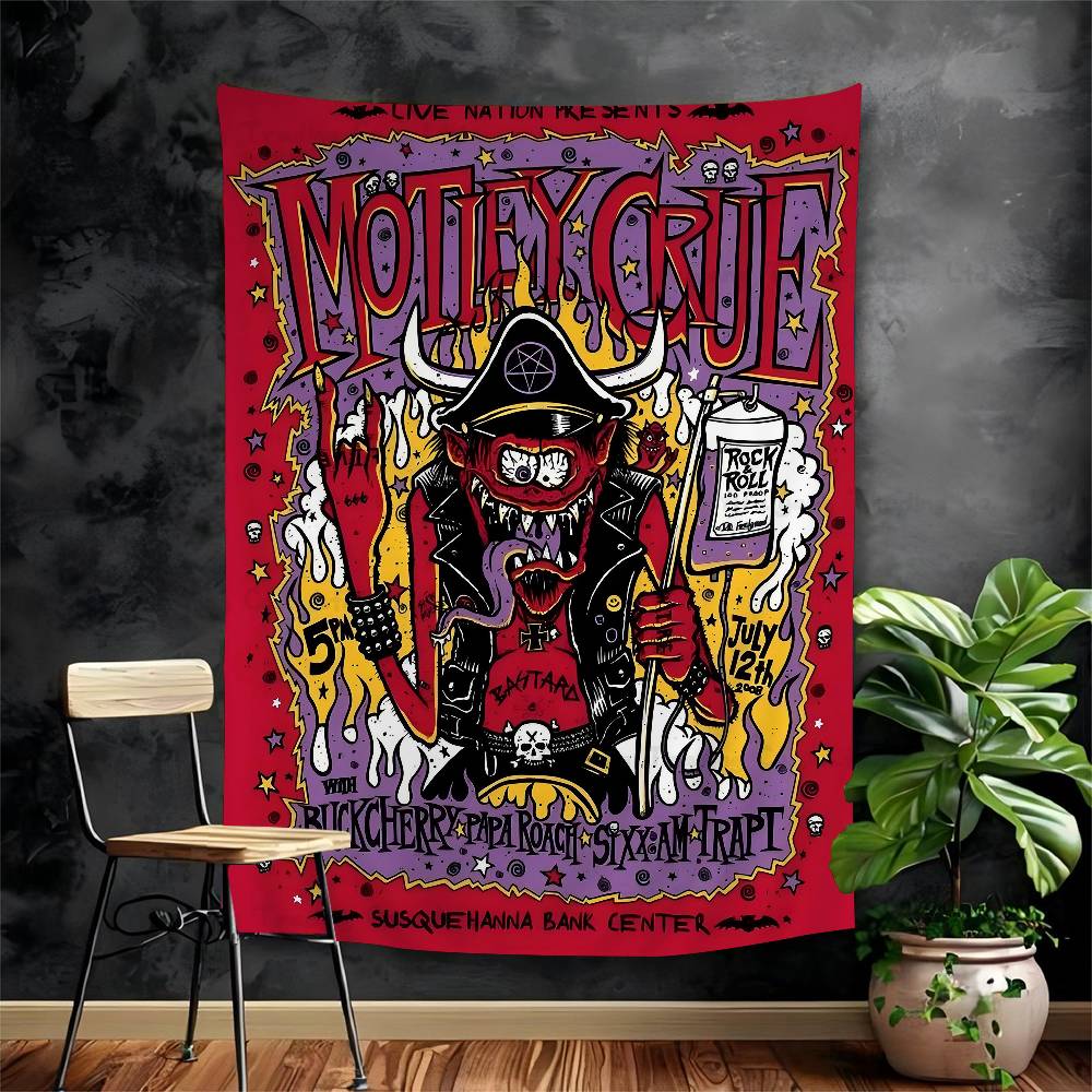 

Motley Ccrues Rock Colorful Tapestry Wall Hanging Hanging Tarot Hippie Wall Rugs Dorm Wall Art Decor 74x94cm(29x37in)