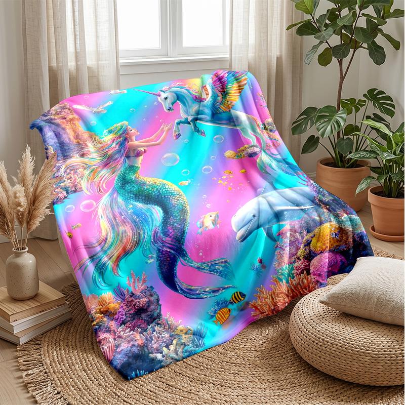 Fantasy Forest Unicorn Theme blanket Lightweight Warm Flannel Blanket Decorative Throw Blanket for Home Decoration