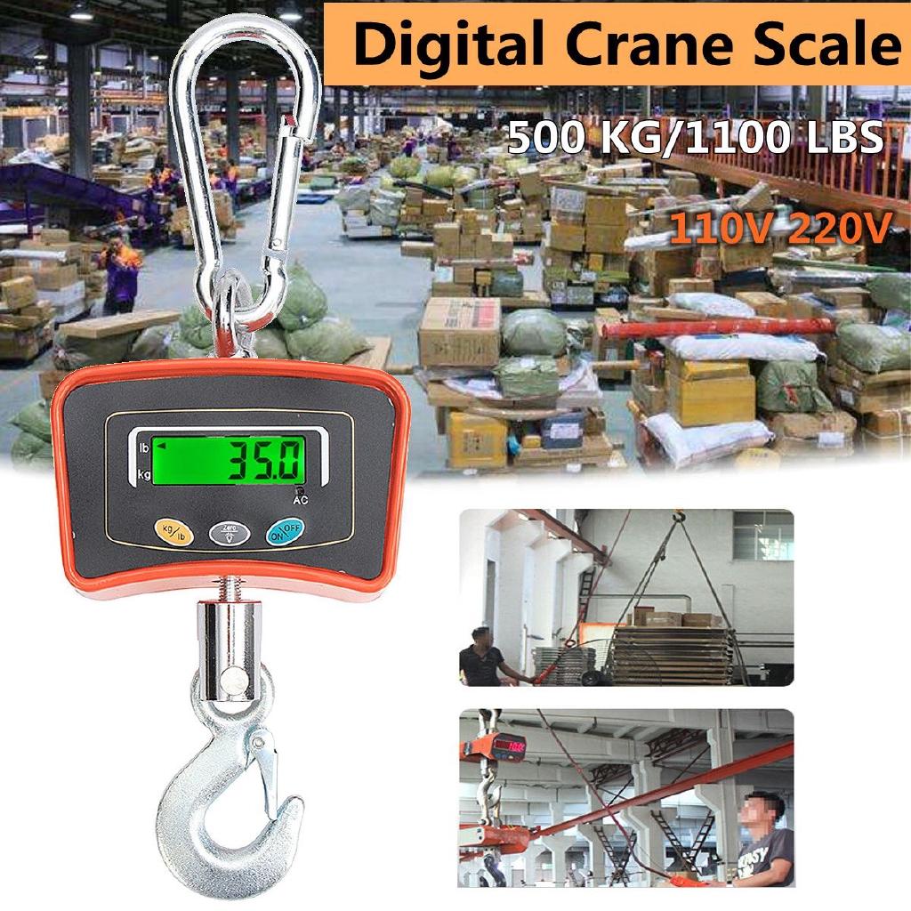 LED 500 KG / 1100 LBS Heavy Duty Industrial Hanging Scale Orange DC 6V Digital display Crane Scale