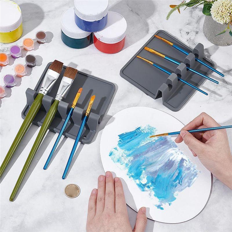ABIY 2PCS Thick Paint Brush Drying Rest Silicone Holders,Rectangular Organizer With 4 Slots For Artists For Drawing