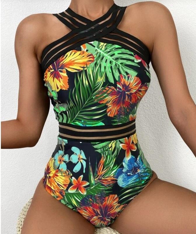 New Ladies One-piece Bikini Personality Printed Ruffle Bikini Swimsuit