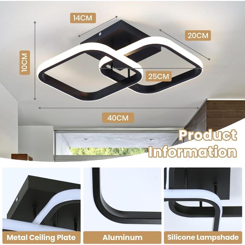 LED Ceiling Light Fixture 4500K Modern Black Square Close to Ceiling Lamp for Bathroom Bedroom Kitchen Balcony Stair Hallway Lighting