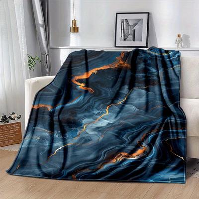 1pc Marble Pattern Printing Lightweight Flannel Blanket, Comfortable and Warm Blanket, for Camping Sofa Bed and Couch Office, Gift