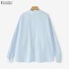 ZANZEA Women Casual Lapel Neck Long Sleeve Loose Pleating Irregular Blouse