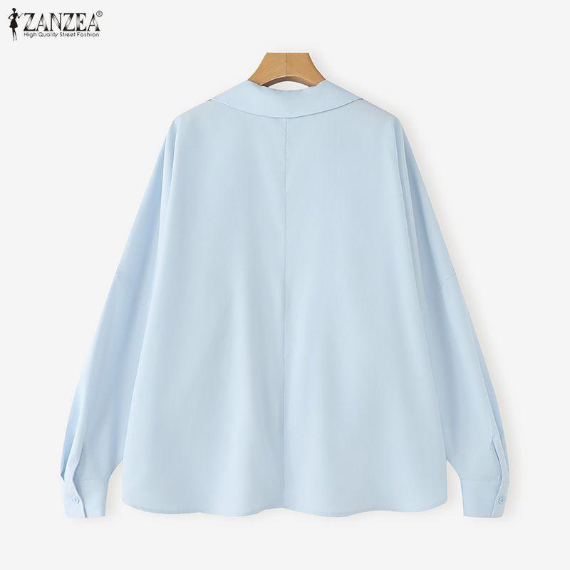 ZANZEA Women Casual Lapel Neck Long Sleeve Loose Pleating Irregular Blouse