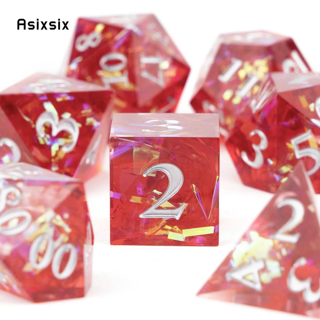 7 Pcs Red Resin White Number Sharp Edge Dice Polyhedral Dice Suitable For Role-Playing Dice PropBoard Game