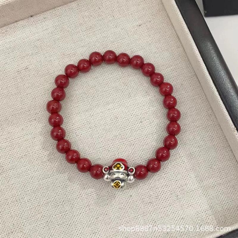 999 Sterling Silver Wealth God Cinnabar Zodiac Bracelet – Lucky Gift for Girlfriend