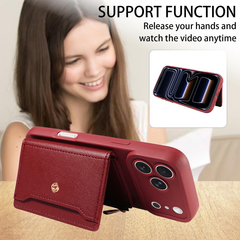 Faux Leather Phone Case for IPhone 17 16 15 14 13 12 X XS XR 11 E Pro Max Plus Mini Card Bag Built-in Bracket & Makeup Mirror
