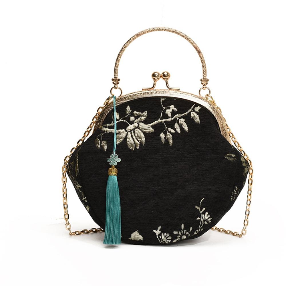 Kwast Hanger Avondbanket Tas Ketting Riem Enkele Schouder Chinese Tas Schelp Tas Portemonnee Dames Clutch Tas zwart