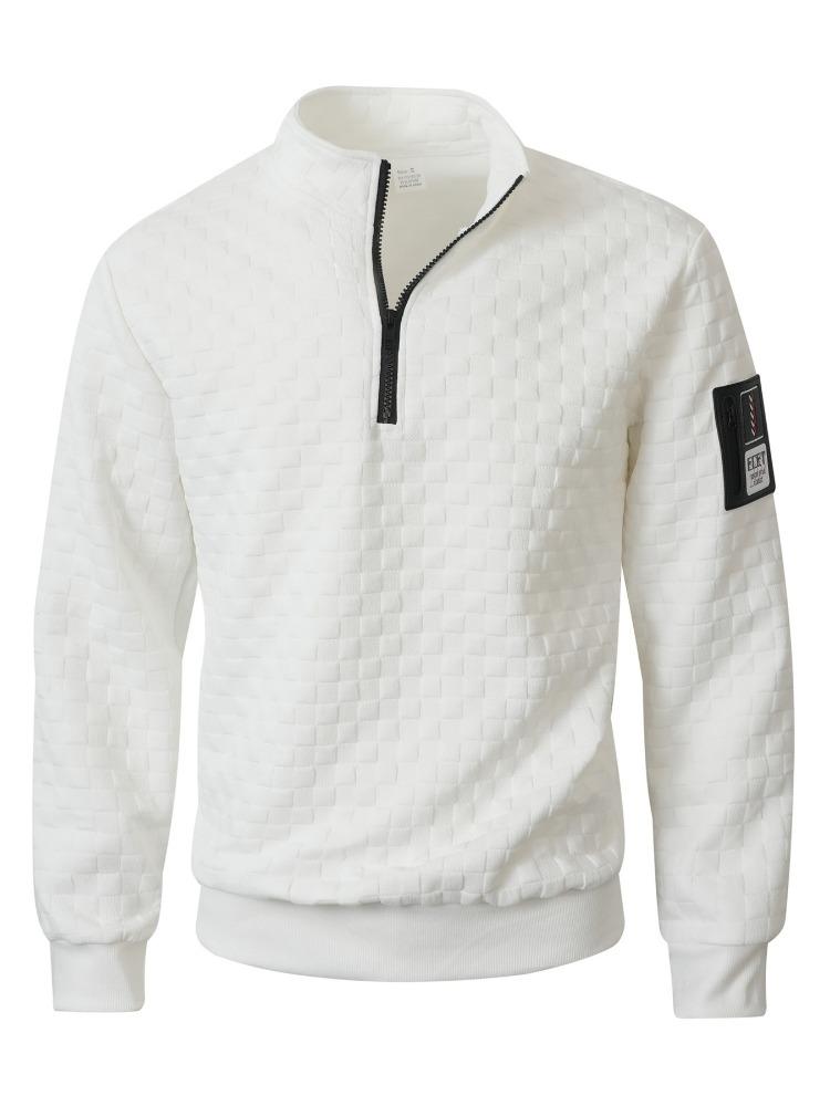 Grabbing Fleece Jacket Men's Warm Stand-up Collar Pullover Chevron Zip Sweater Jacket Moisture Wicking Comfortable Fit Skin-friendly Breathable Tops