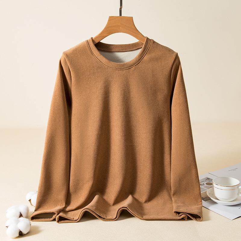 

Повсякденна жіноча осінньо-зимова вільна футболка з круглим вирізом великого розміру з довгими рукавами та товстою оксамитовою підкладкою для осіннього домашнього одягу M