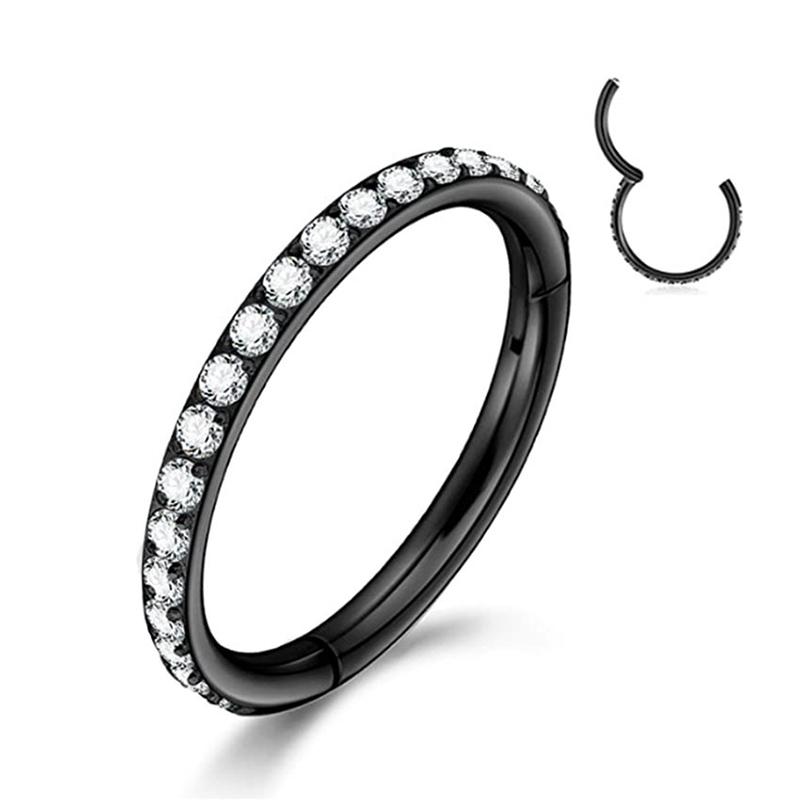 Steel Hinged Segment Hoop CZ Stone Nose Ring Nipple Clicker Ear Cartilage Tragus Helix Lip Earring Piercing Body Jewelry