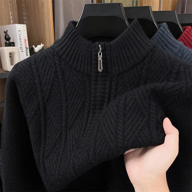 Tommy Wool Herren Winterpullover: Hochwertige, mittelalte Freizeit, Halbreißverschlusskragen, Dicke warme Strick-Basisschicht