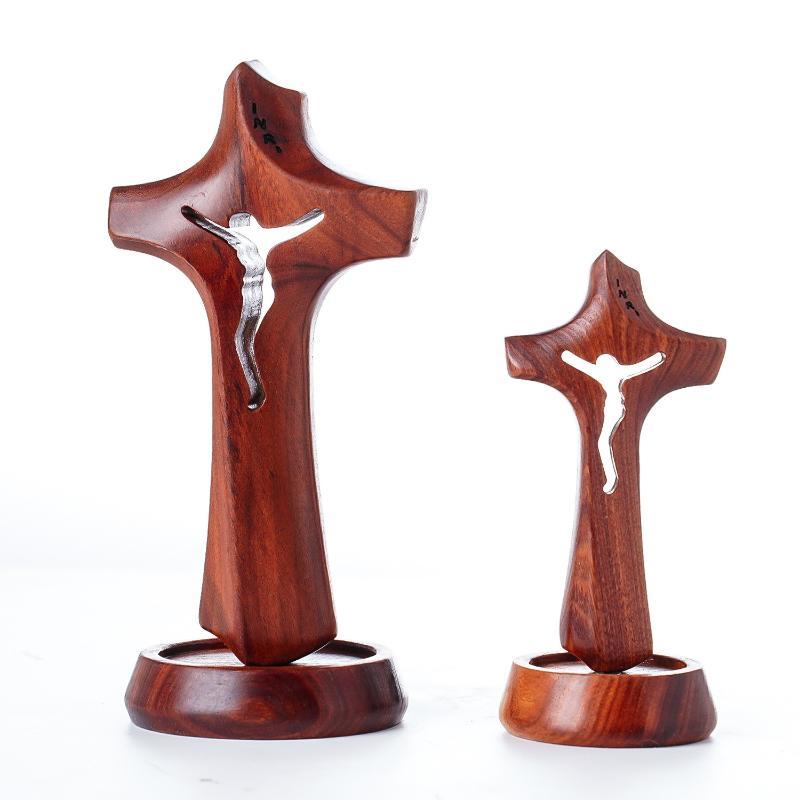 Wooden Hollow Cross Detachable Standing Religious Crosses Ornament Natural Vintage Crucifix Sculpture Living Room