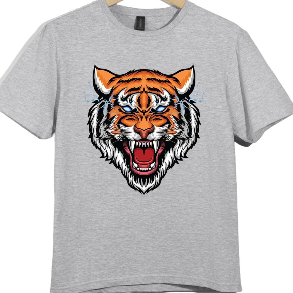 Tiger T Shirt Roaring Big Cat Graphic Tee Fierce Wild Animal Streetwear Top