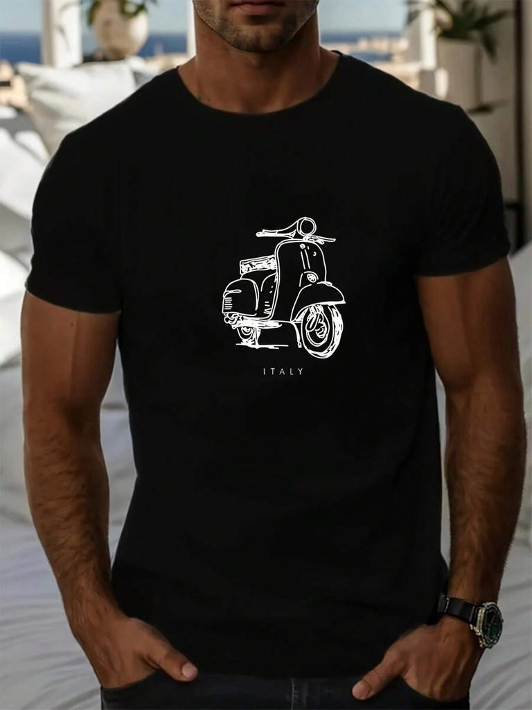 Unisex's Casual Short Sleeve T-Shirt With Vintage Scooter & Italy Graphic Print