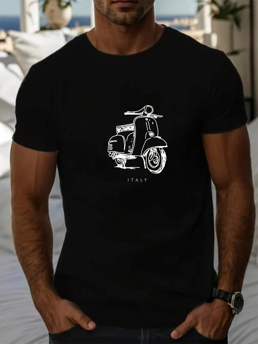 Unisex s Casual Short Sleeve T-Shirt With Vintage Scooter & Italy Graphic Print S