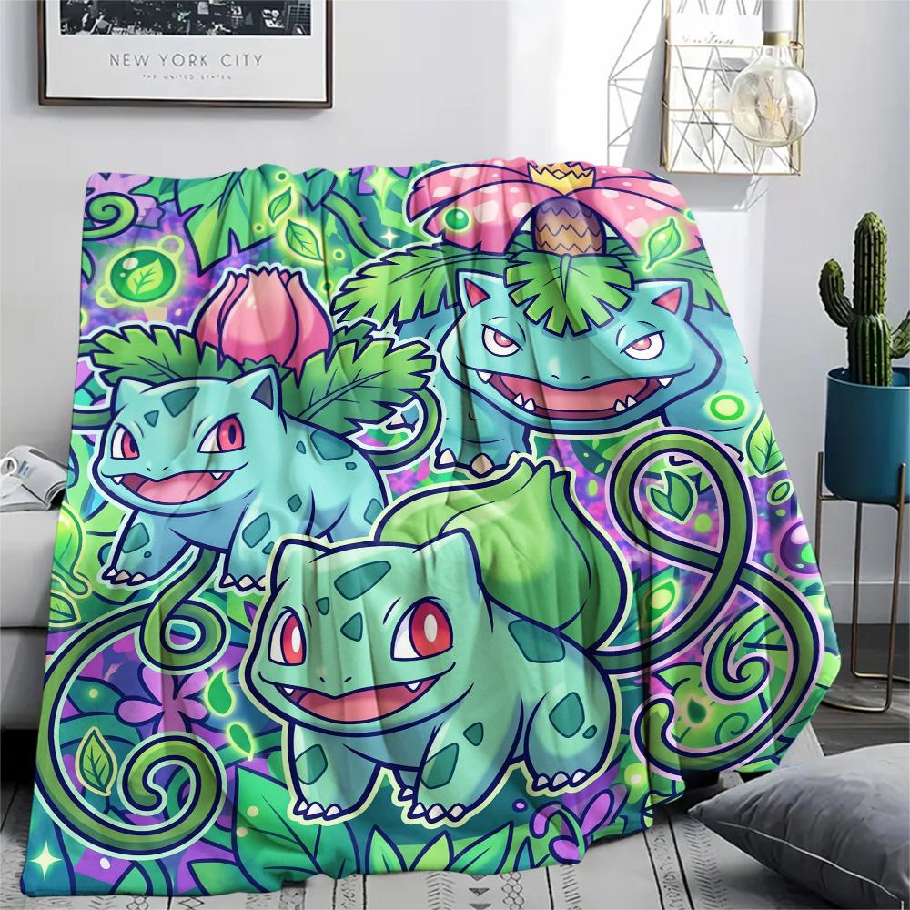 Bulbasaur Print Flannel Blanket, Ultra Soft High Quality All Seasons Warm Throw, Home Decor Cozy Blanket, Perfect Christmas Gift 80cm x 120cm
