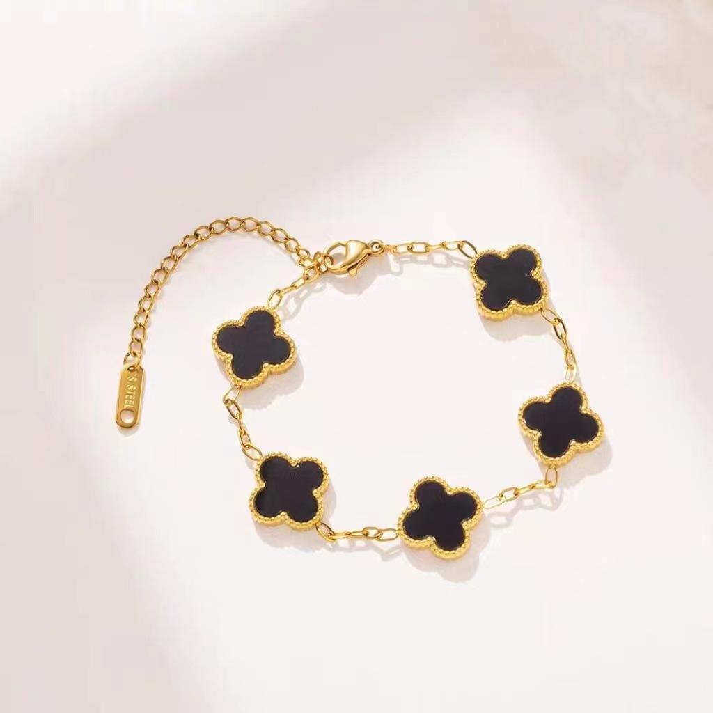 Net Red New Titanium Steel Four-leaf Clover Bracelet Female Simple Ins Five Flowers Mother-of-pearl Good Luck Four-leaf Clover Hand Jewelry Chain