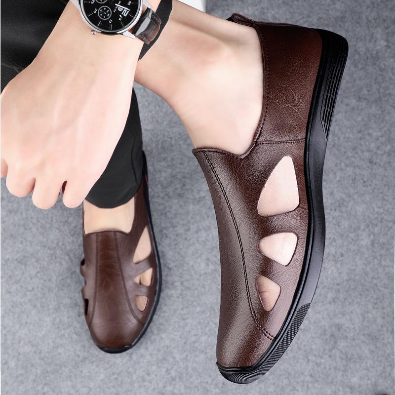 Fashion Luxury Brand Cow Leather Retro Sandals Men's Summer New Shoes Leisure Beach Shoes Male Genuine Leather Slippers Business Sandals
