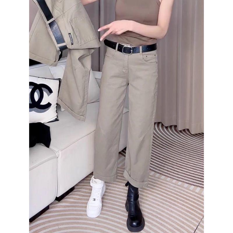 Plus Size Retro High Waist Straight Leg Jeans – Women's Elastic Cropped Pants for Autumn