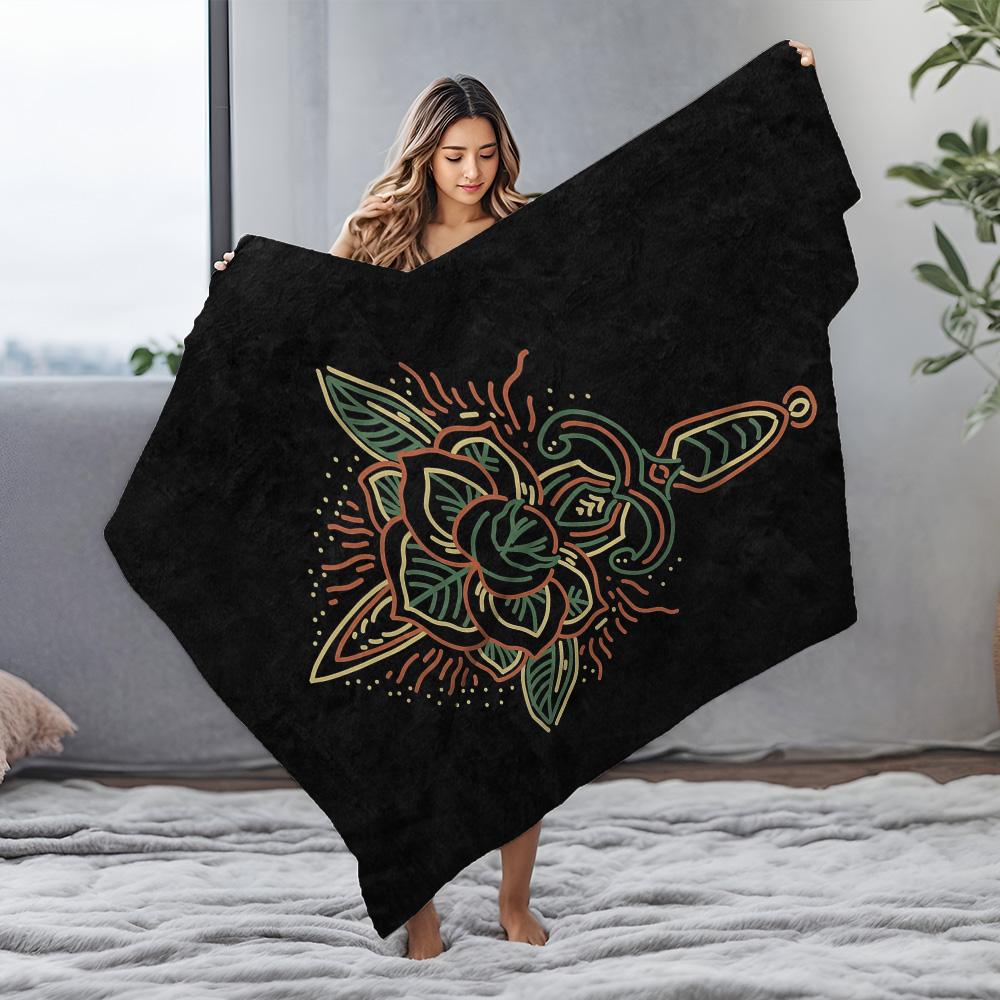 Tribal Geometric Skull Blanket - Vintage Inspired Tattoo Graphic Throw Blanket for Men Women Sofa Decor Gift