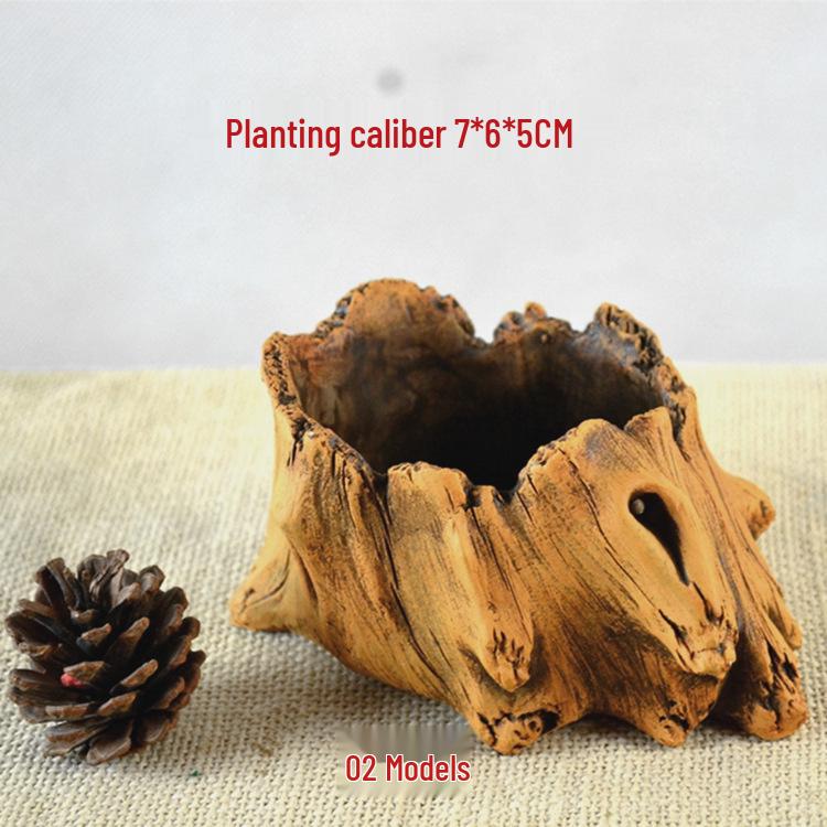 Creative Retro Cement-Look Tree Stump Succulent Planter