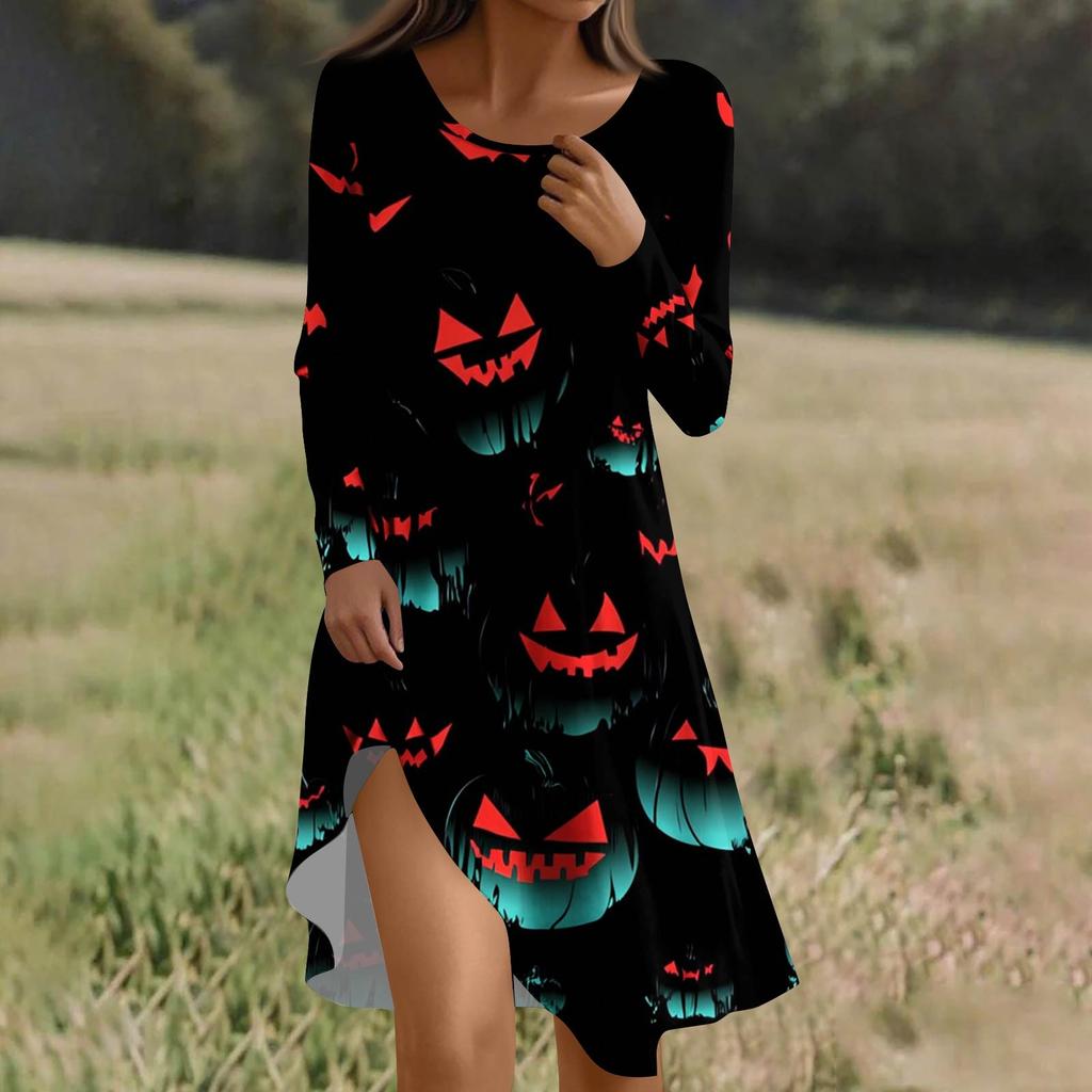 Long  Sleeve Dress For Women Casual Loose Fit Print Dress With Pockets