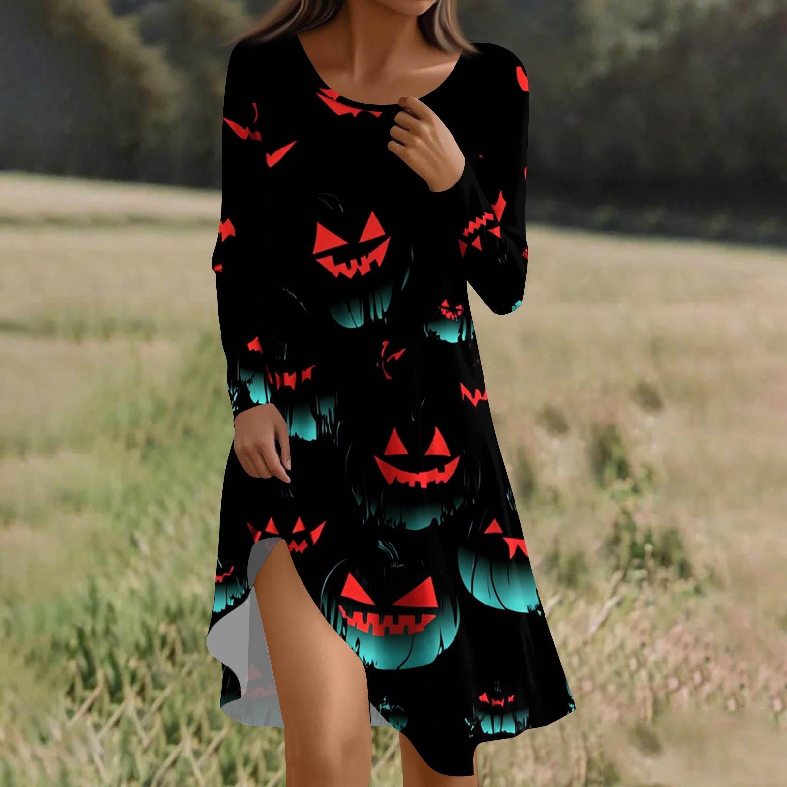 

Long Sleeve Dress For Women Casual Loose Fit Print Dress With Pockets L шафрановий