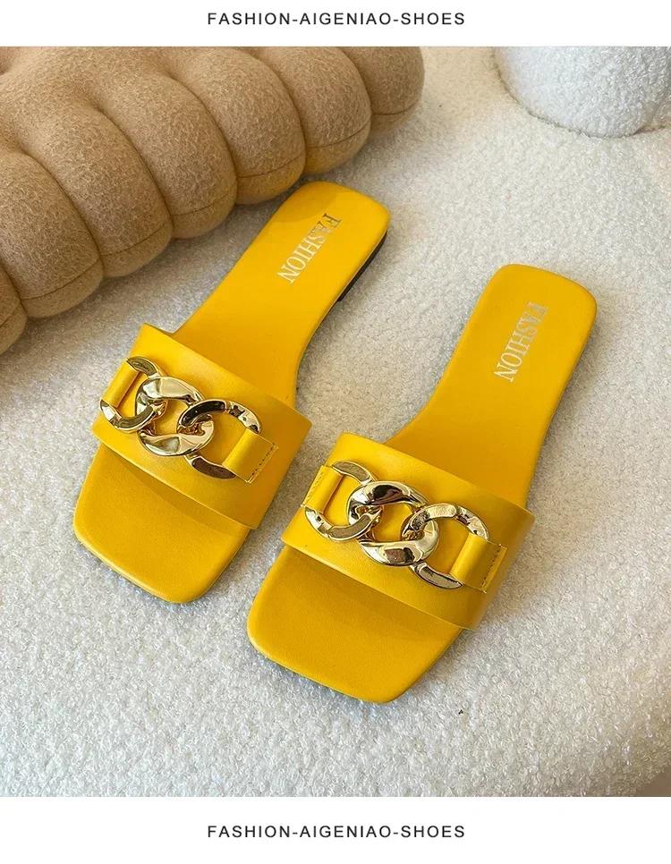 2024 New Summer Women's Slippers Rome Fashion Solid Color Designer Flat Sandals Soft Sole Shoes for Women Breathable Beach