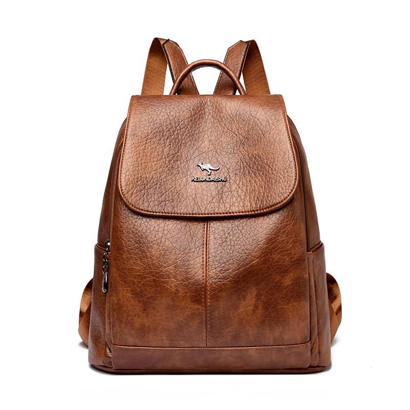 Women's Soft Leather Backpack Student School Bag Female High Quality Rucksack Multi-functional Ladies Shoulder Bag Commuting Sac