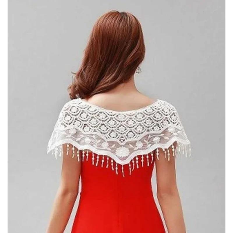 1 Pcs Out Hijab Scarf Elegant Ladies Shawl Fashion Tassel Lace Scarf Women Fashion Hollow Hook Flower Short Small Vest Cover