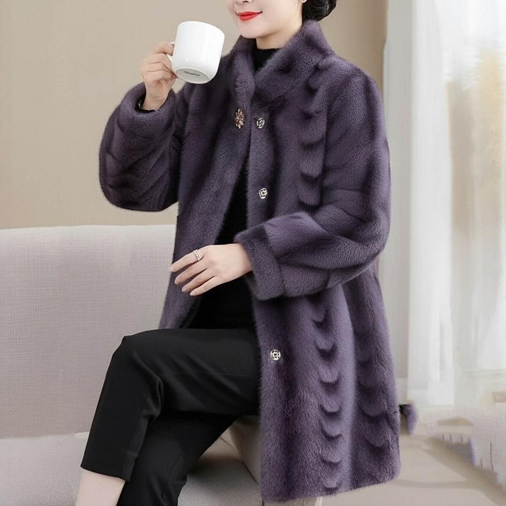 New gold mink fur integrated medium and long fur coat women's winter thickened jacket stand-up collar temperament commuter jacket