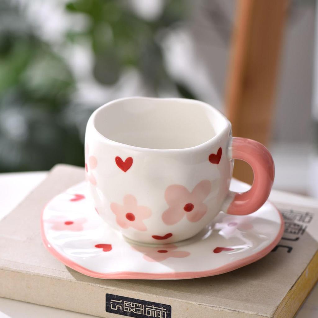 Ceramic Heart Cup and Saucer Set – Stylish Coffee Gift for Couples