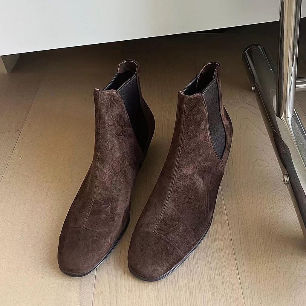 French Maillard Boots Women's 2025 Fall/Winter Fleece Heel Round Martin Boots Chelsea Boots Cowboy Boots