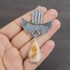 Natural Golden Fossil Coral Gemstone 925 Sterling Silver Jewelry  Pendant 3.13" AJP-2079