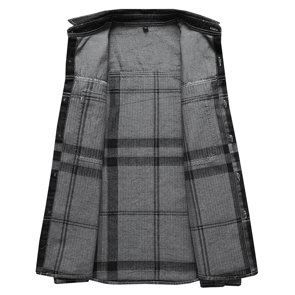 Spring and Autumn Plaid Denim Long Sleeved Shirt, Men's Youth Casual Shirt, Loose Workwear Shirt