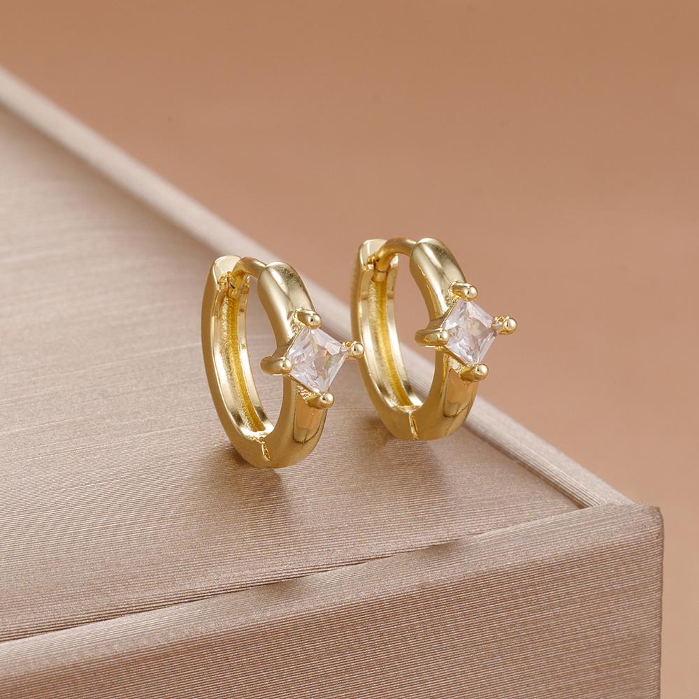 New Square Green Zircon Hoop Earrings For Women  Exquisite Student Girlfriend Fashion Jewelry Accessories Gift