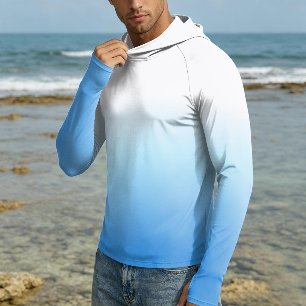 Men's 50 Plus Sun Hoodie Long Sleeve Lightweight Stretch Quick Dry Hooded Shirt for Outdoor Activities