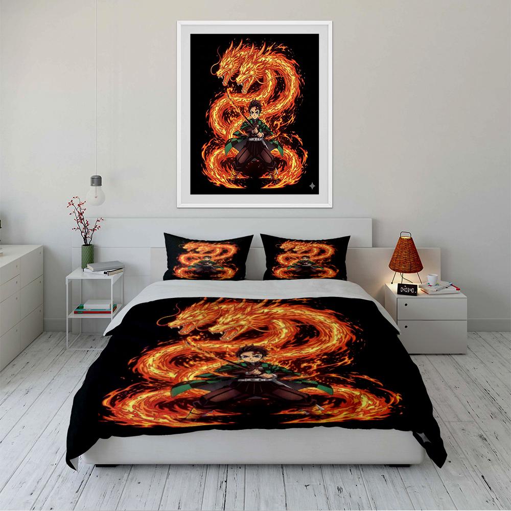 Fiery Dragon Anime Bedding Bedding Set (1 Duvet Cover, 2 Pillowcases, Duvet Not Included)