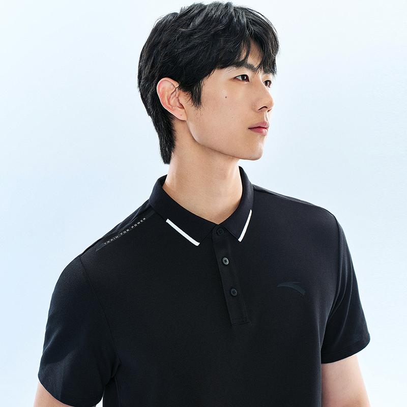 Anta Training Sports Casual Fashion Urban Commuting Skin-Friendly Comfortable Breathable Sweat-Wicking Polo Shirt Men tops Black 952627116-4