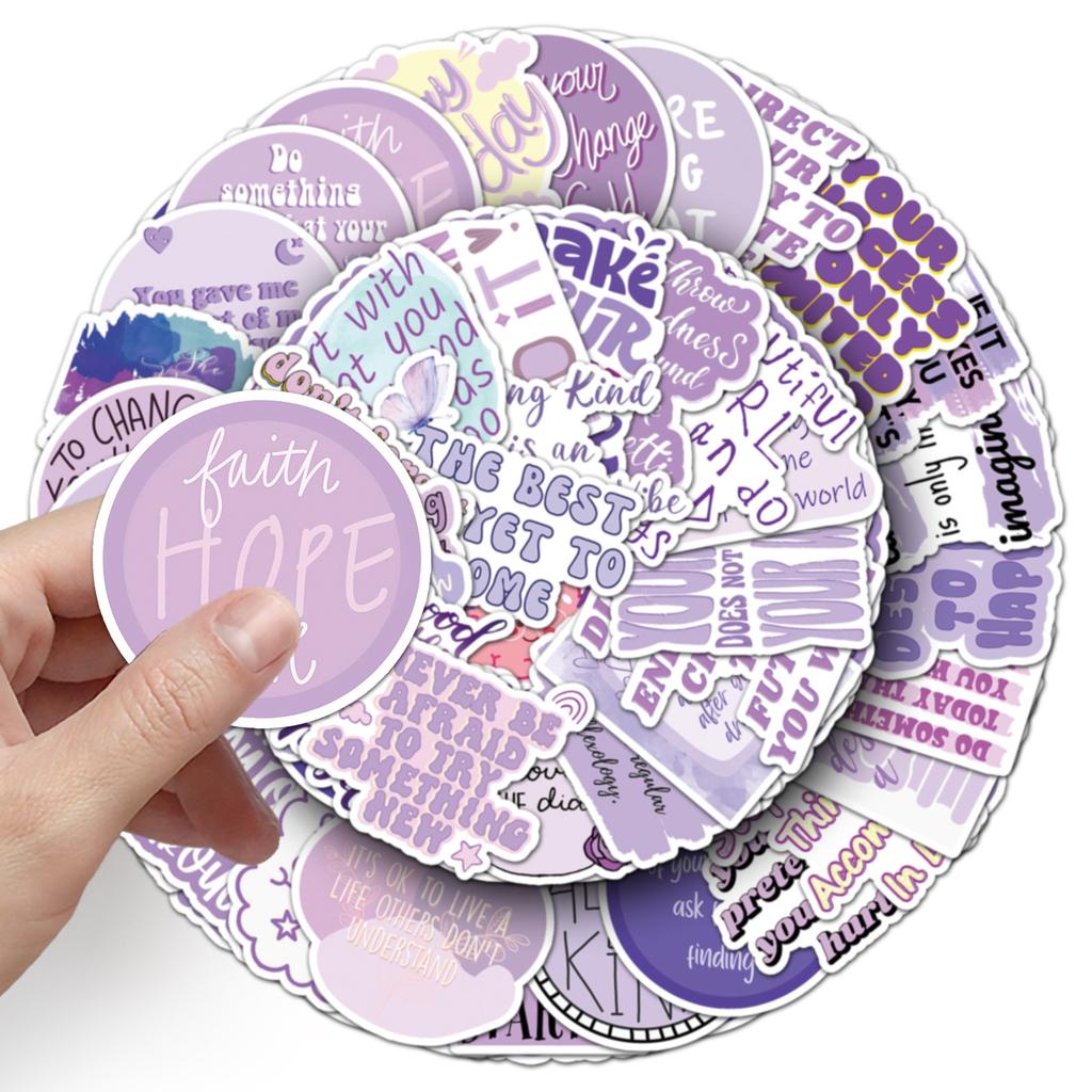 50 Purple Inspirational English Sentences Graffiti Stickers Personalized Creative Decoration Mobile Phone Water Cup Guka Stickers