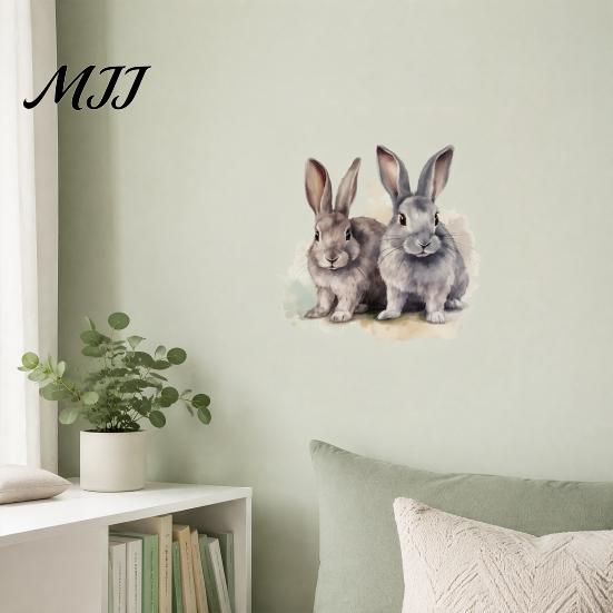 Healing Style Rabbit Wall Decoration Cartoon Sticker for Kids Room, Waterproof PVC Bunny Decal, Removable Animal Art Peel And Stick Decor Nursery