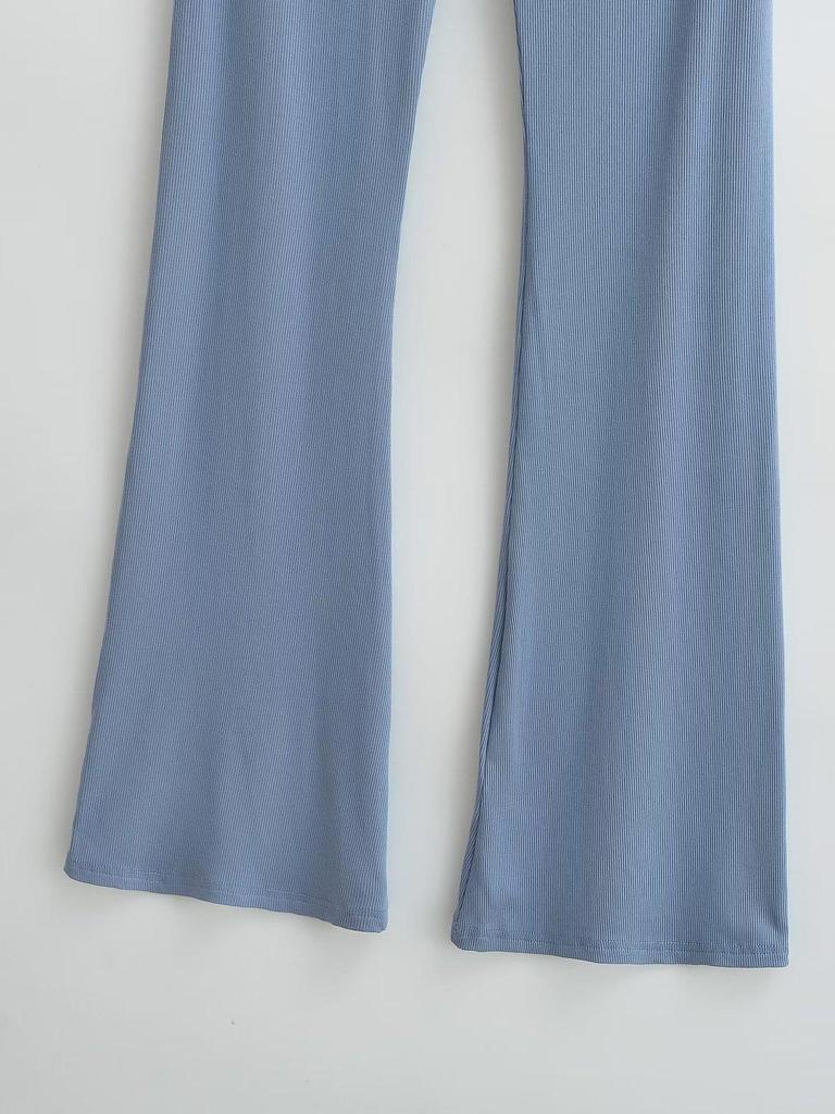 Spicy Girl Slim-Fit Micro-Flare Elastic Waist Pants for Women - Ribbed and Versatile Spring Casual Wear