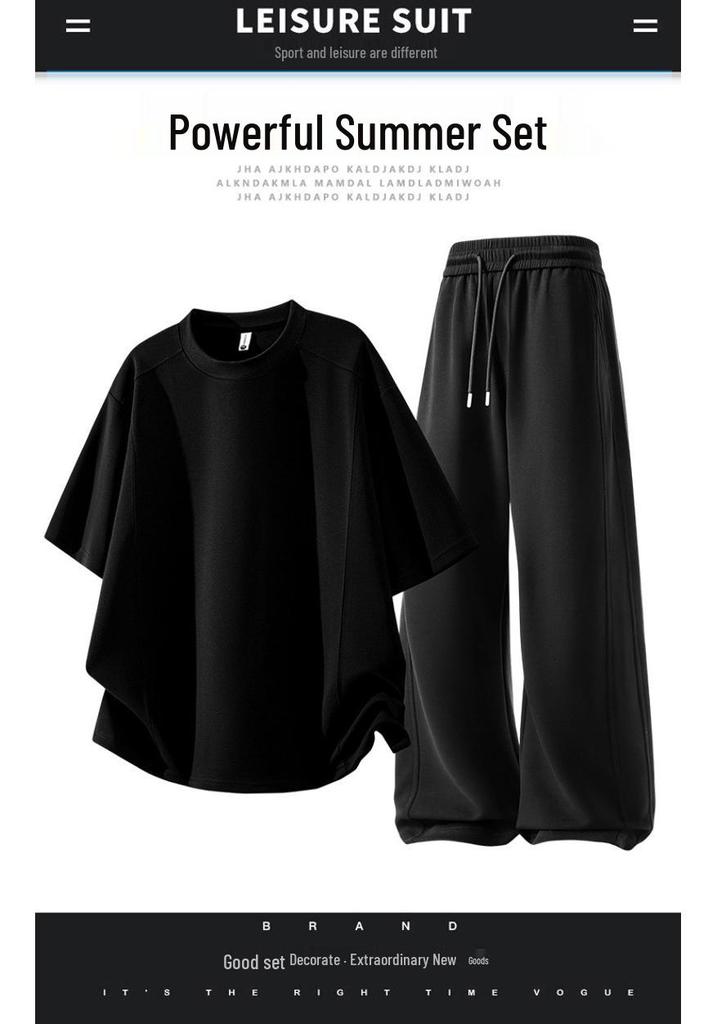 Men's Plus Size Summer Short-Sleeve T-Shirt & Shorts Two-Piece Set - Youth Fashion Casual Loose Fit