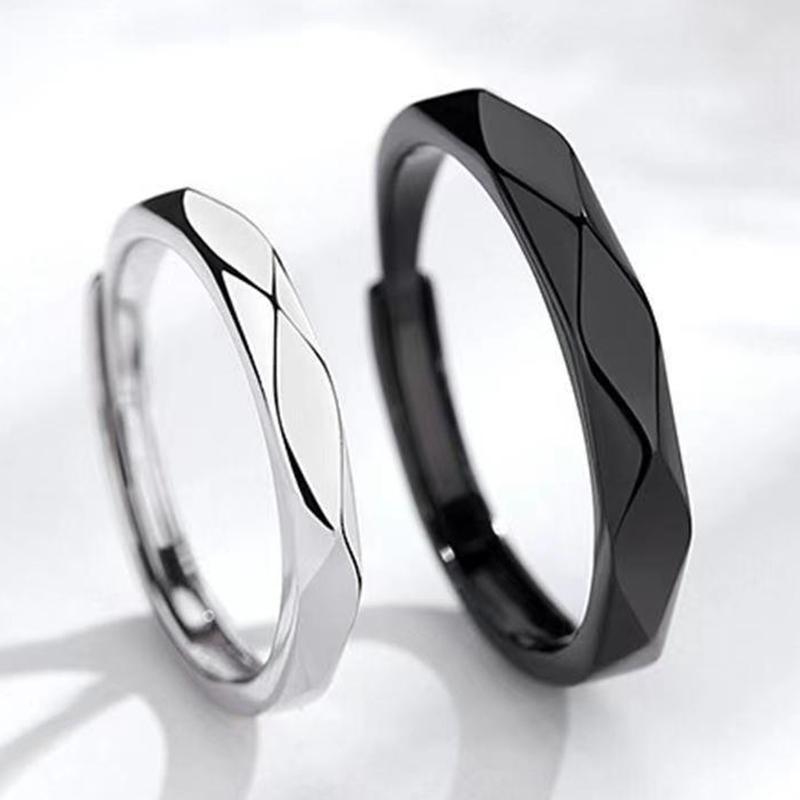Schwarz-Weiß-Rhombus Glänzend Partnerring Einfach Offen Verstellbare Ringe Schmuck Für Freund Freundin Valentinstagsgeschenk