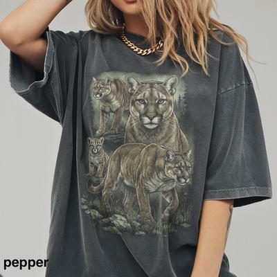 Cougar Family Shirt and Kids Shirt, Comfort Colors® Mountain Lion Wildlife Graphic Tee, Vintage Forest Nature Top, Big Cat Lover Gift