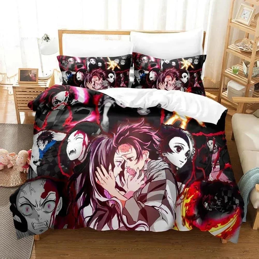 Comforter 3D Printed Anime Bed Sheet Demon Slayer Bedding Set Single Twin Full Queen King Size Bed Set Adult Kid Bedroom S